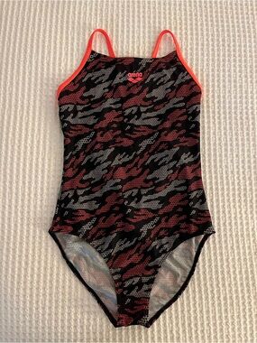Arena Black, Pink & Gray Camo Kids One-Piece Swimsuit